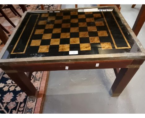 Small modern hardwood coffee table  with chessboard and glass top.  (B.P. 21% + VAT) 