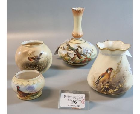 Collection of Royal Worcester items, to include: 'G957 Vase' with a bird on foliage, Locke & Co. bud vase decorated with bird