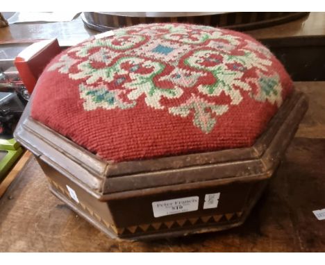 Late Victorian mahogany tapestry top octagonal stool/spittoon with ceramic liner.  (B.P. 21% + VAT) 