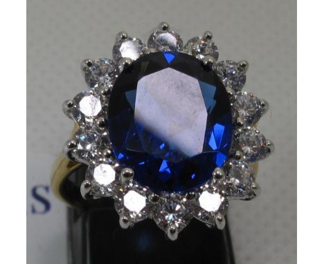 9ct gold synthetic sapphire and moissanite ring. (B.P. 21% + VAT) 