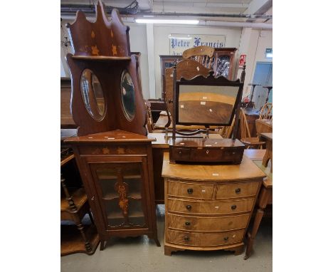 Collection of furnishing items, to include: Edwardian mahogany inlaid free standing music/display cabinet with mirror back, 1