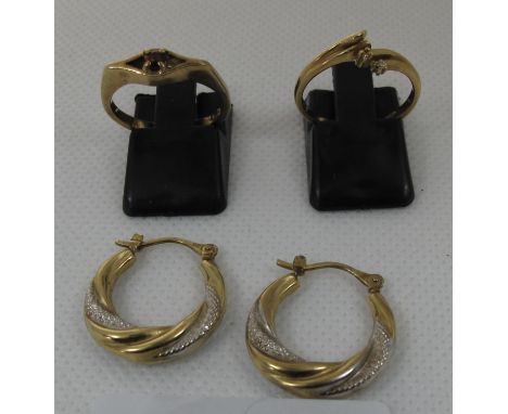 14ct gold ring, 9ct gold ring and a pair of 9ct gold earrings.  Approx weight 5.8 grams.(B.P. 21% + VAT) 