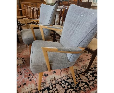 Pair of beech upholstered geometric open armchairs, in Ercol style.  (2)   (B.P. 21% + VAT) 