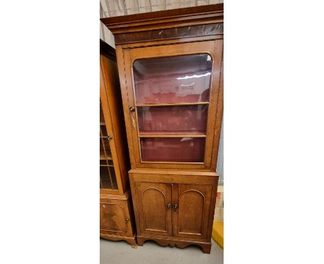 Late Victorian Welsh oak single door glazed kitchen/display cabinet with shaped apron and bracket feet. (B.P. 21% + VAT)Width