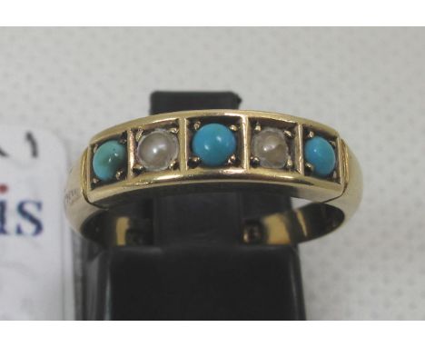 18ct gold turquoise and seed pearl dress ring.  2.2g approx.  Ring size L.  (B.P. 21% + VAT) 