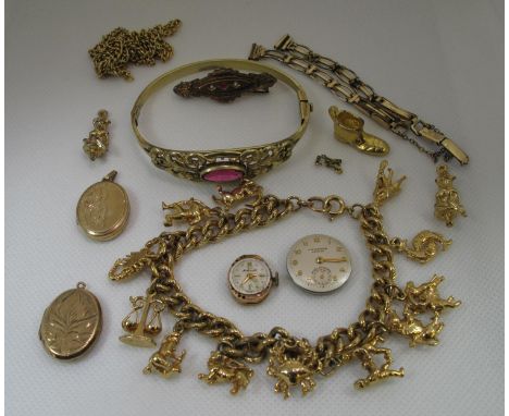Collection of gold back and front and gold plated costume jewellery, bangle, charm bracelet etc(B.P. 21% + VAT) 
