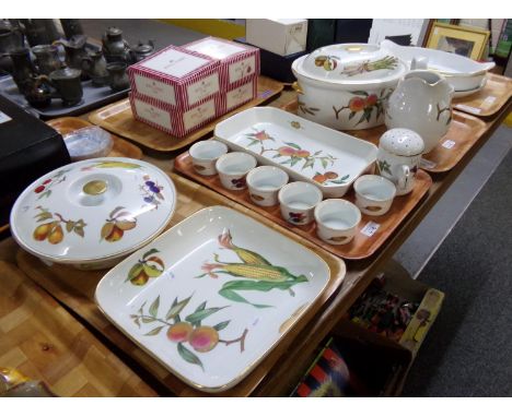 Four trays of Royal Worcester 'Evesham' design oven to tableware items, to include: serving dishes, large lidded casserole an
