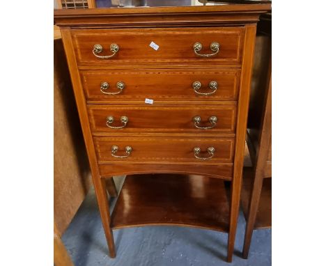 Edwardian mahogany inlaid straight front four drawer music sheet cabinet on under tier. (B.P. 21% + VAT) 