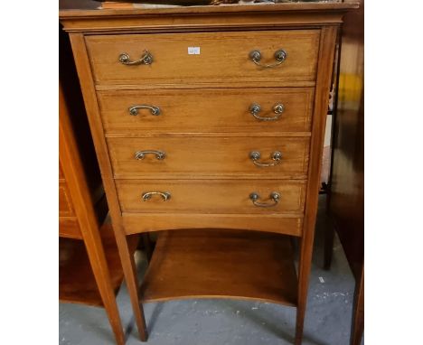 Edwardian mahogany inlaid straight front four drawer music sheet cabinet on under tier.  (B.P. 21% + VAT) 