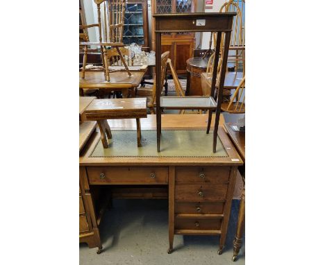 Collection of furnishing items, to include: an Edwardian mahogany inlaid single pedestal leather top desk, Edwardian mahogany