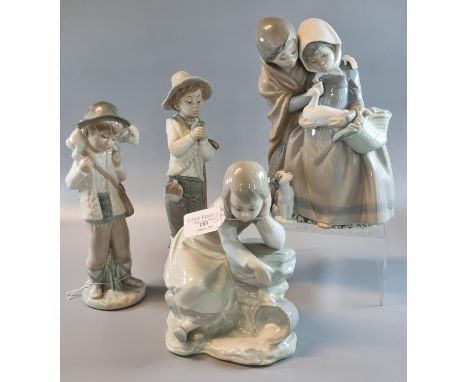 Four Nao Spanish porcelain figurines of young children with animals.  (4)  (B.P. 21% + VAT) 