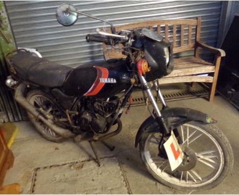 1985 RD Yahama RD50 motorcycle, 49ccs, two stroke single cylinder engine, air cooled with monoshock frame. Registration No. C
