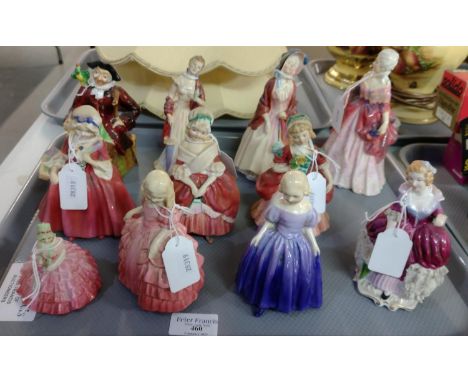 Two trays of Royal Doulton and other figures full size and miniature to include: 'Paisley Shawl', 'Esmerelda', 'Peggy', 'Lavi