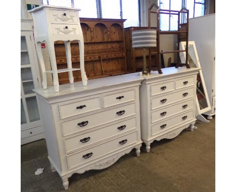 Pair of modern 'Country Corner' straight front chests of two short and three long drawers in French style, together with a si