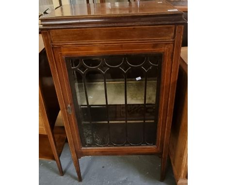 Edwardian mahogany inlaid single door glazed display cabinet on tapering leg. (B.P. 21% + VAT) dimensions - 62x39x109cm appro