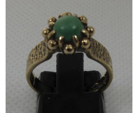 9ct gold and turquoise set ring.  Ring size L.  Approx weight 3.7 grams.(B.P. 21% + VAT) 