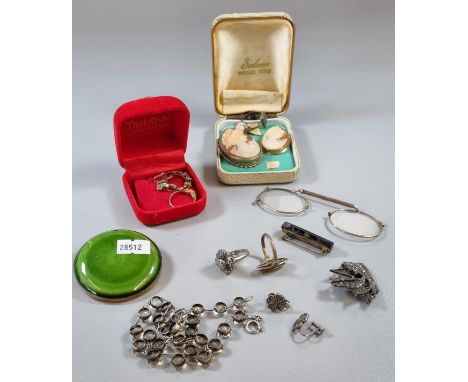 Collection of silver jewellery, 9ct gold ring and pendant, Arts and Crafts pottery brooch etc.  (B.P. 21% + VAT) 