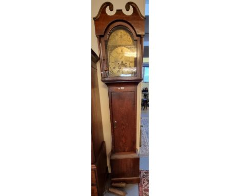 18th/19th century oak cased eight day long case clock, the face marked David Bowen, Swansey (sic), having broken swan neck pe