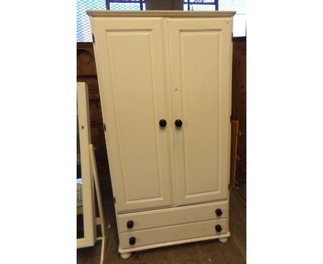 Painted pine two door blind panel wardrobe with two drawers below and ceramic knobs.  90cm wide approx.  (B.P. 21% + VAT) 