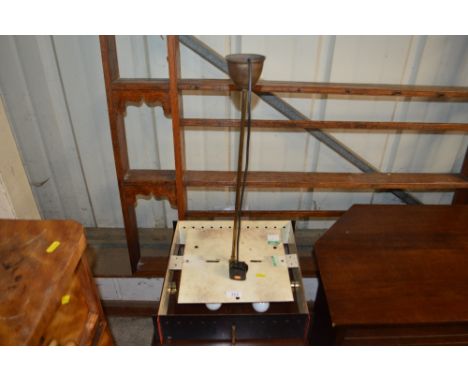 A copper coal scuttle; a brass oil lamp base; a Corinthian column table lamp base; and a retro style light fitting 
