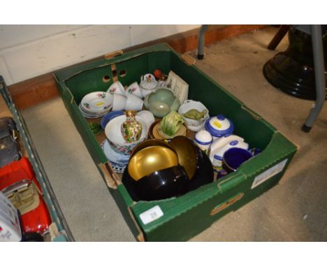 A box containing coffee cups and saucers; and various other china