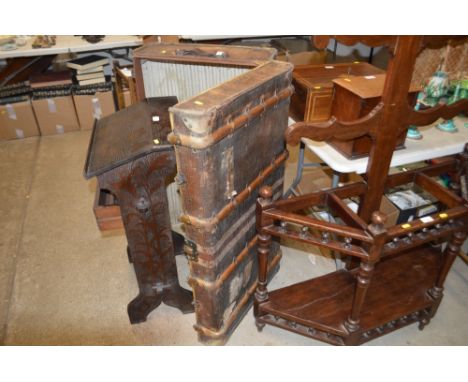 A large wooden bound travelling trunk 