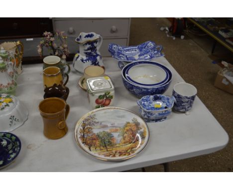 A Copeland Spode Italian pedestal bowl; a Mason's ironstone dragon decorated jug; various tankards etc. 