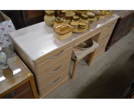 A beech effect dressing table with matching stool and mirror 