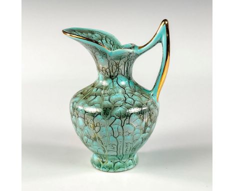 Turquoise toned with lustre finish &amp; branch patterning. With cornered tip handle. Brass accents.Hand Painted Made In Holl
