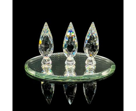 Three small clear faceted crystal figures of trees. Retired. Swarovski mark. Item number 7474NR020003. Part of the Silver Cry