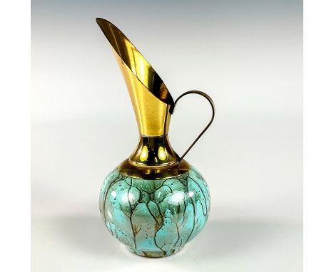 Turquoise toned with lustre finish &amp; branch patterning. With handle. Brass accented spout &amp; handle.Hand Painted Holla
