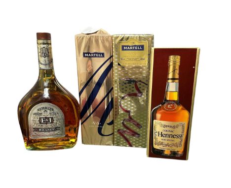 Four Bottles of Alcohol including Cognac &amp; Brandy. All bottles sealed and unopened. Two bottles of 70cl Martell VS fine C