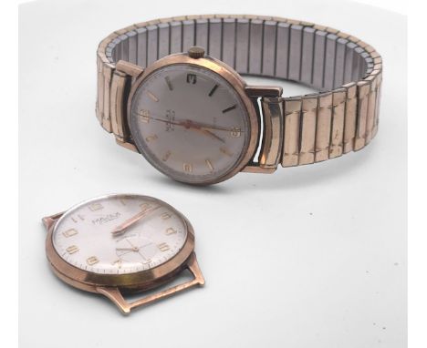 Two 9ct gold Majex watches. A 1960s Majex Incabloc 17 jewel watch head, with silvered dial, gold toned Arabic hour markers an