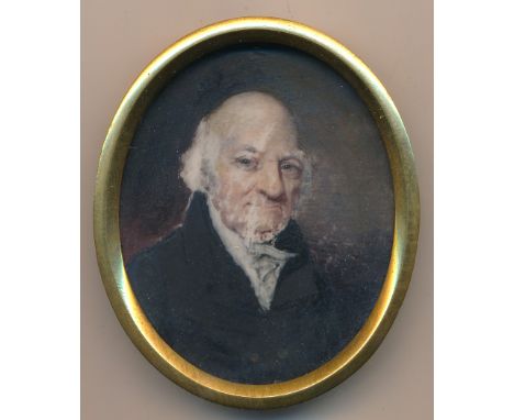 English School (19th Century),Miniature portrait of a gentleman in black jacket with collar,Watercolour on ivory,Unsigned,Gil