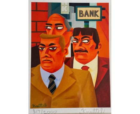 Graham Knuttel (Irish, 1954-2023), Bank Job, Archival pigment limited print, 317/2000, Signed and numbered in pencil, Framed 