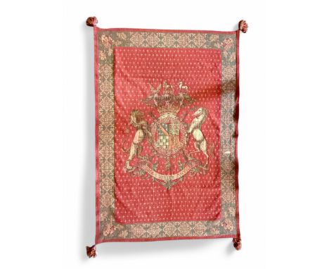 Decorative armorial tapestry wall hanging machine woven with the arms of The Duke of Norfolk, the hereditary Earl Marshall of