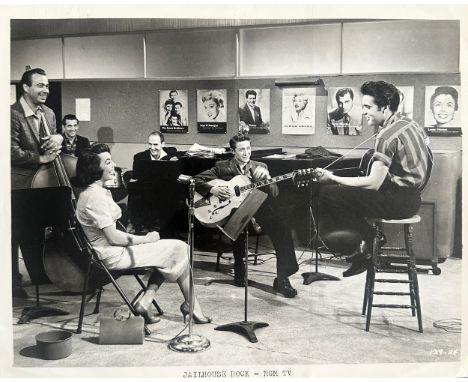 Elvis Pressley, a Radio Corporation of America black and white press photograph of Elvis Presley titled Jailhouse Rock MGM TV