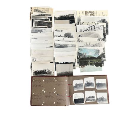 Collection of Railway photographs, mostly of locomotives with descriptions to backs of photos. Qty 60+ and odd postcard.