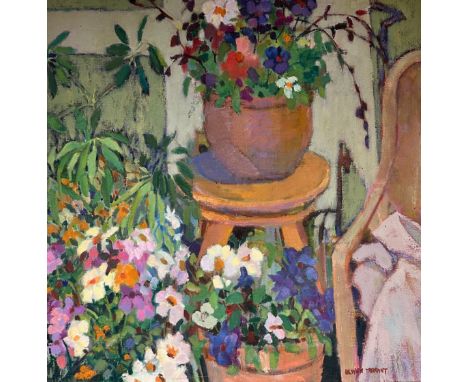 Olwen Tarrant (Welsh, 1927-2012), The Stool in the Corner, Oil on canvas, Signed to lower right, Labelled to reverse, 49cm x 