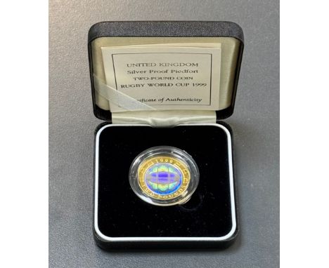 1999 £2 Rugby World Cup piedfort silver proof FDC, in Royal Mint box of issue with certificate.
