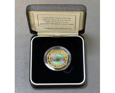 1999 £2 Rugby World Cup piedfort silver proof FDC, in Royal Mint box of issue with certificate.