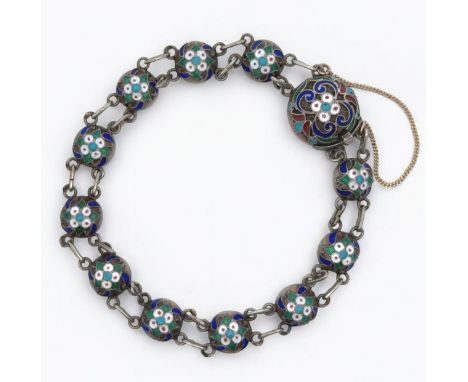 A Russian silver and cloisonne enamel bracelet, stamped BB. Indistinct marks, 84 visible.Overall the bracelet is in very good