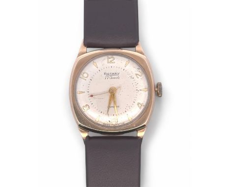 A Rotary 9ct gold gents Incabloc watch on a black leather strap. Hallmarked SD London 1963, and numbered 015353 to inner case