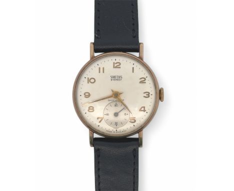 Smiths Everest Gentleman's Wristwatch with subsidiary dial and 9ct gold casing hallmarked 375. Inscription to back reads 'To 