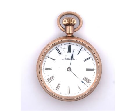 A Waltham 14ct gold plated pocket watch in a Dennison case. Case diameter 39mm approx.