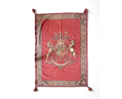 Decorative armorial tapestry wall hanging machine woven with the arms of The Duke of Norfolk, the hereditary Earl Marshall of
