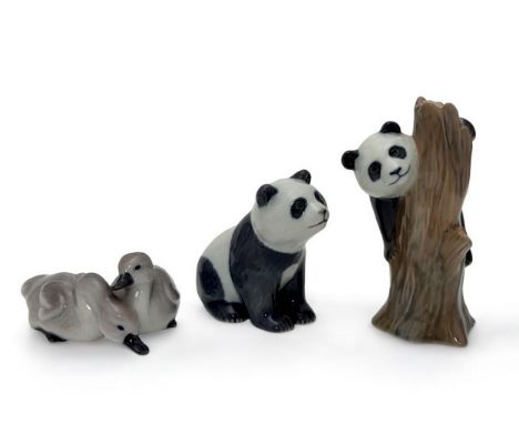 Royal Copenhagen, three Royal Copenhagen pieces to include; Climbing Panda 664, seated Panda 663 and Ducks 363. All stamped t