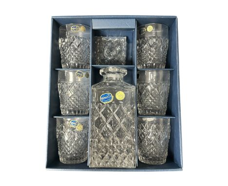Bohemia Crystal Decanter with six Glasses in original box. A presentation box with decanter and topper and 6x glasses. 24% Pb