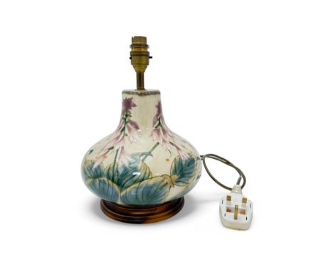 Cobridge Stoneware, a medium Cobridge Stoneware floral decoration table lamp. Height 18cm.