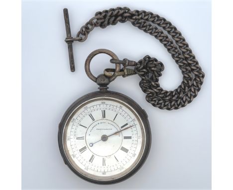 An R. Gilbert &amp; Sons silver open-face chronograph pocket watch. Hallmarks for C.H. (Charles Harris), Chester, 1885. Movem